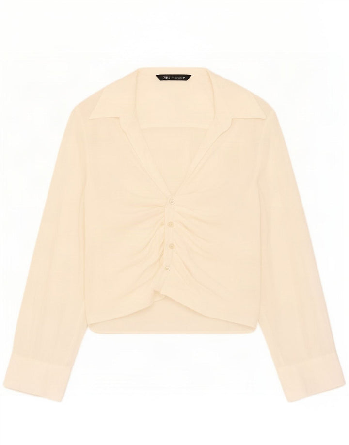 Zara Chemise Chemisier Femme UK 10 Petit Modal Blanc Cassé