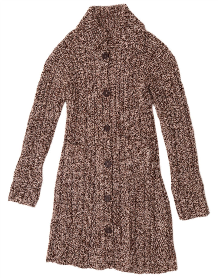 vintage Femme Longline Cardigan Pull UK 14 Brun Moyen