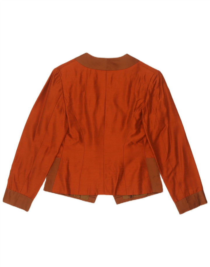 vintage Femmes Crop 1 Bouton Blazer Veste UK 10 Petit Colorblock Orange