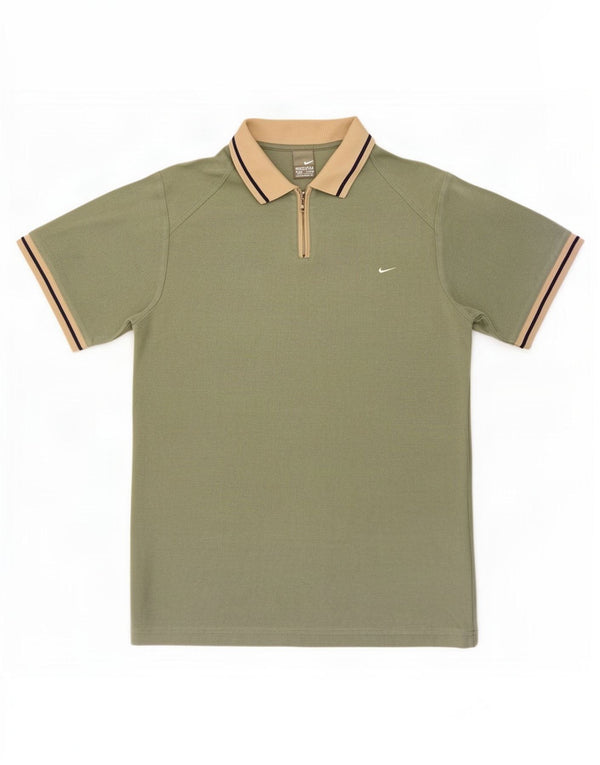 Nike Polo Homme UK 39/41 Coton Colorblock Kaki Moyen
