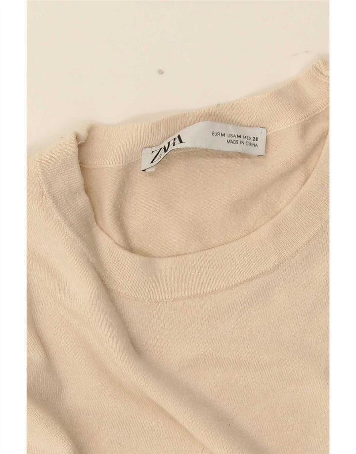 Zara Pull à col rond pour femme UK 12 Beige moyen