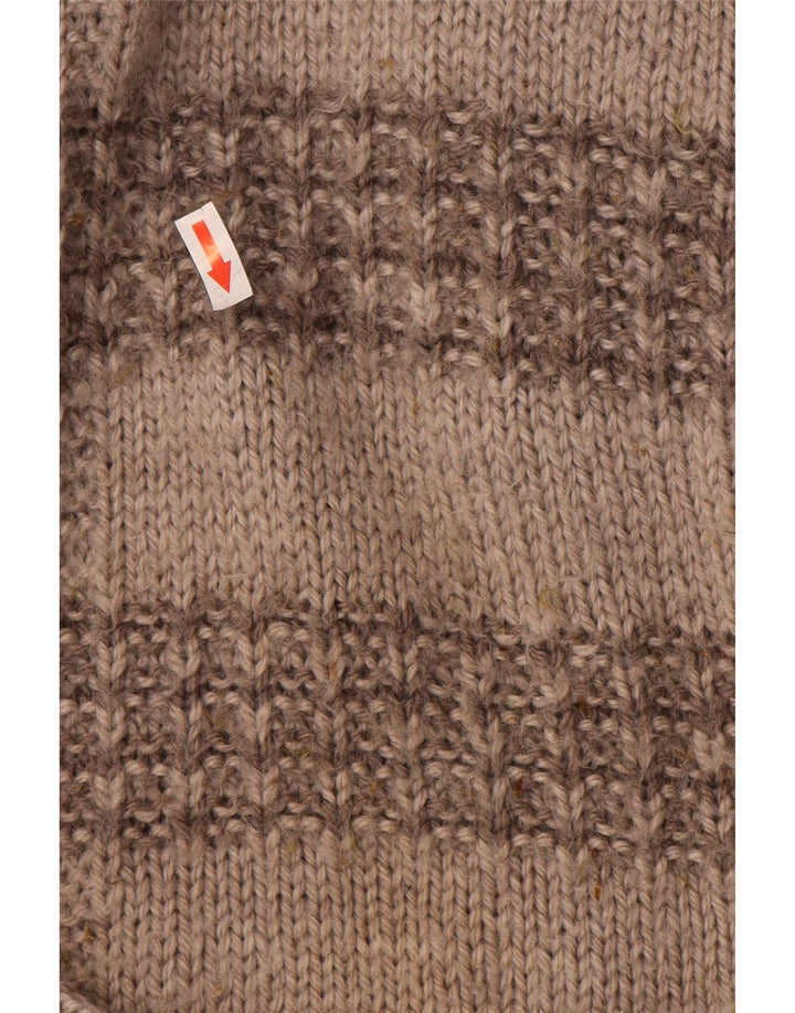 vintage Mens Crew Neck Jumper Pull Gris Moyen Rayé