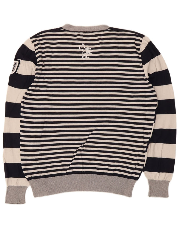 La Martina Pull graphique à col en V pour femme UK 16 Grand blanc rayé
