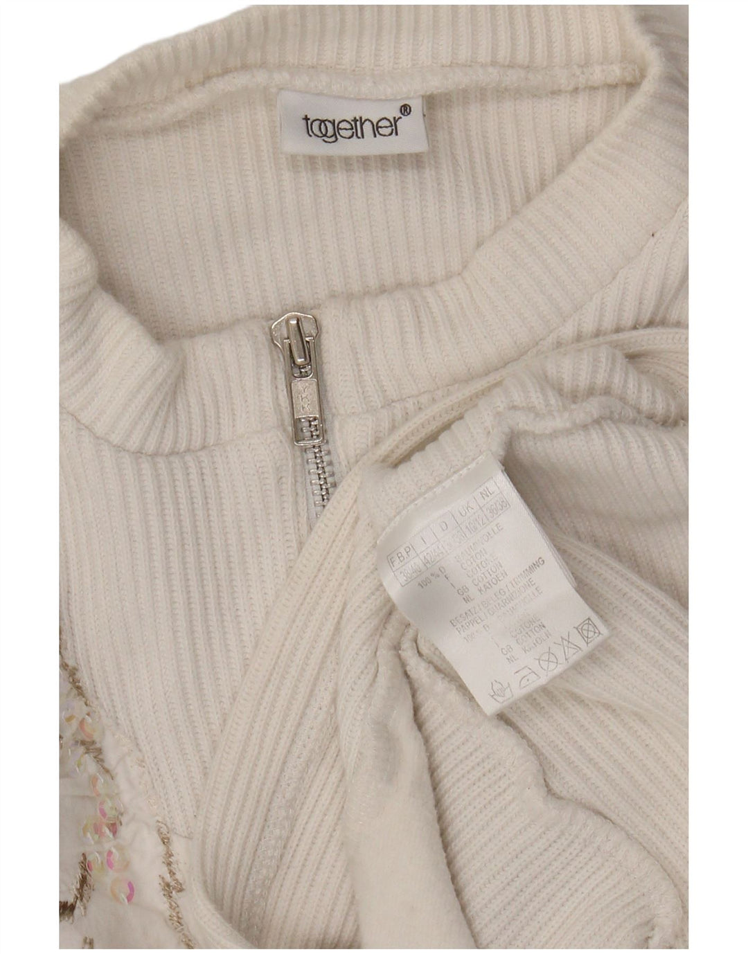 Together Pull graphique à col zippé pour femme UK 10/12 Blanc moyen