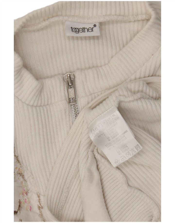 Together Pull graphique à col zippé pour femme UK 10/12 Blanc moyen