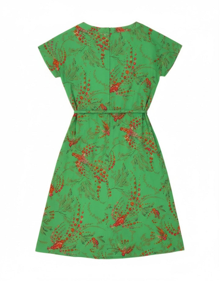 vintage Femme Robe A-Line EU 40 Polyester Floral Vert Moyen