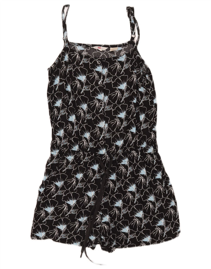 Levi's Combishort Sans Manches Femme UK 10 Petit Noir Floral Viscose