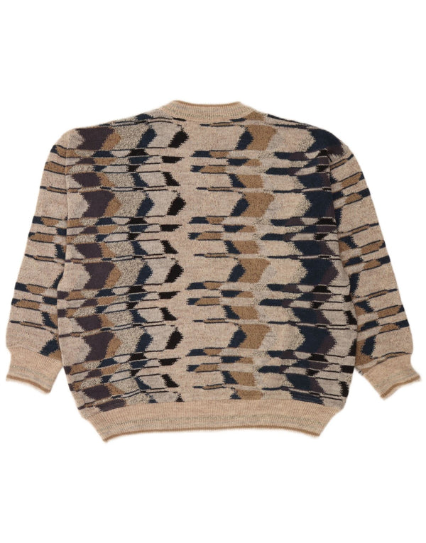 gio ferrari Pull col rond pour homme XL en laine mérinos géométrique beige