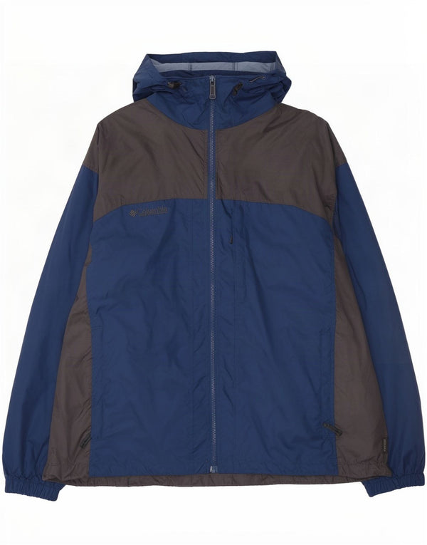 Columbia Veste de pluie à capuche pour homme UK 44 2XL Bleu Colorblock Nylon