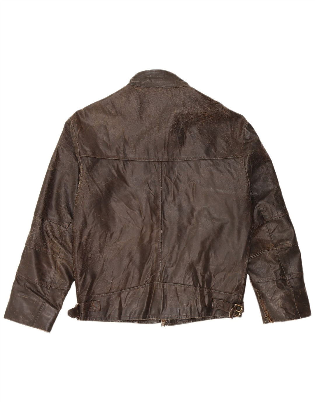 VINTAGE Veste en cuir à manches 3/4 femme UK 14 Cuir marron moyen