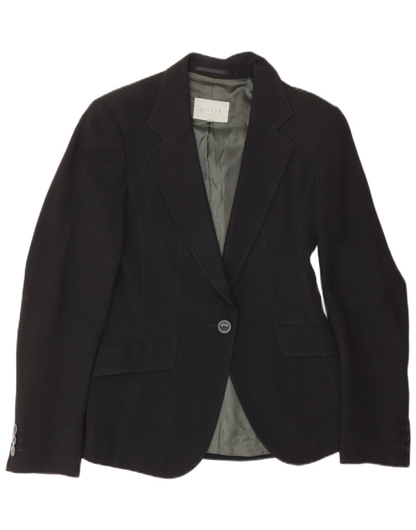 Jigsaw Veste Blazer 1 Bouton pour Femme UK 8 Petite Laine Noire Classique