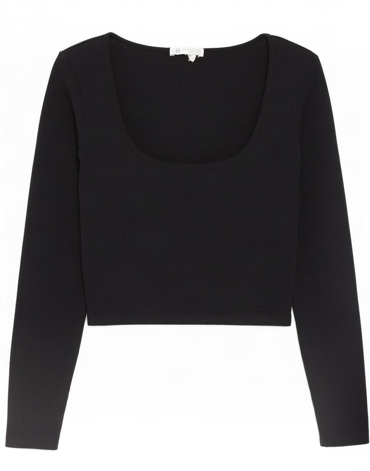 Zara Womens Crop Top Manches Longues UK 12 Moyen Noir