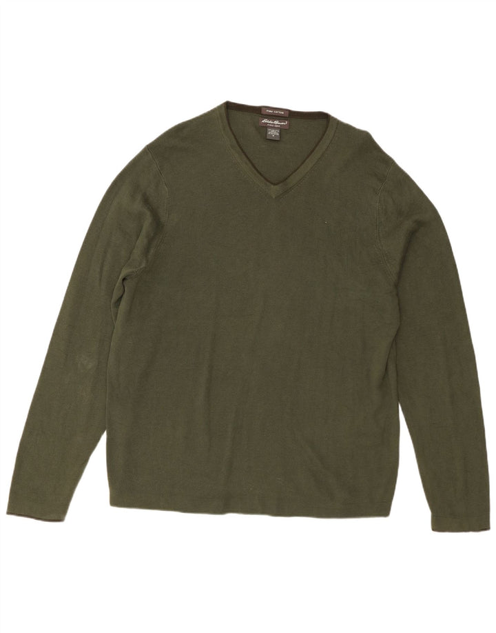 Eddie Bauer Pull col V pour homme en coton kaki moyen