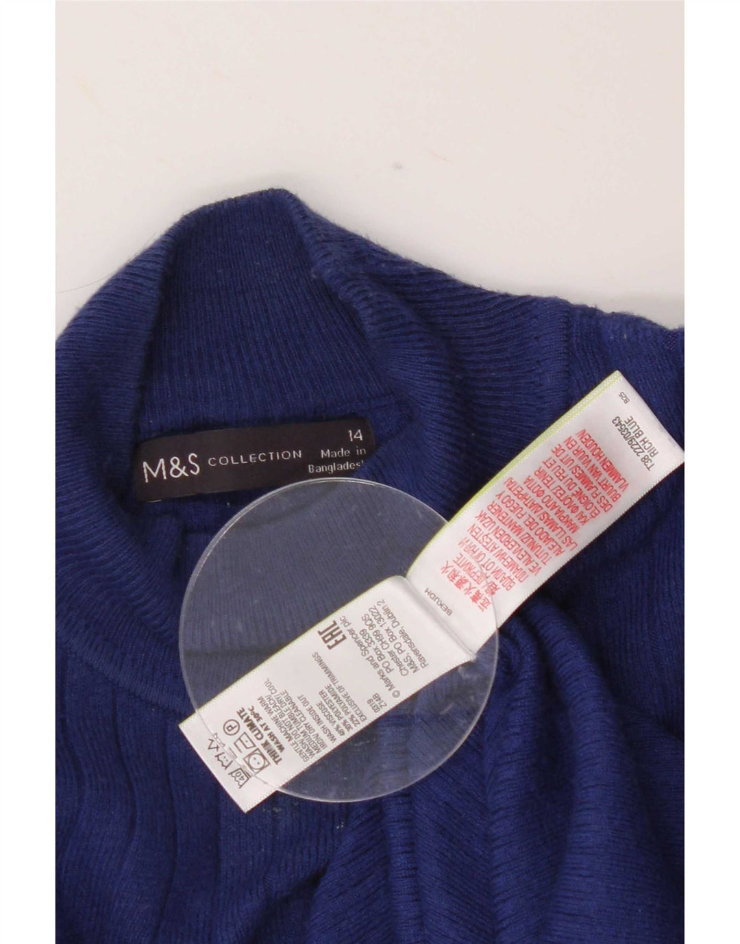 Marks & Spencer Pull col roulé pour femme UK 14 Bleu moyen Viscose