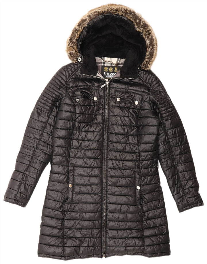 Barbour Manteau matelassé surdimensionné à capuche pour femme UK 10 Petit Noir Polyester