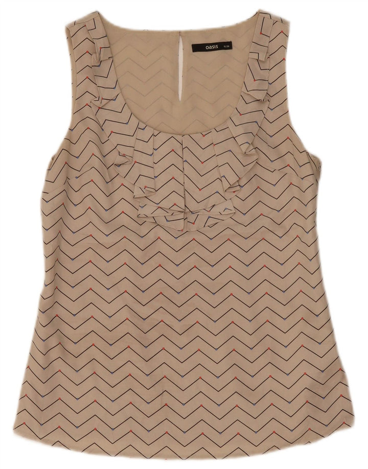 Oasis Chemisier sans manches pour femme UK 10 Petit Beige Géométrique