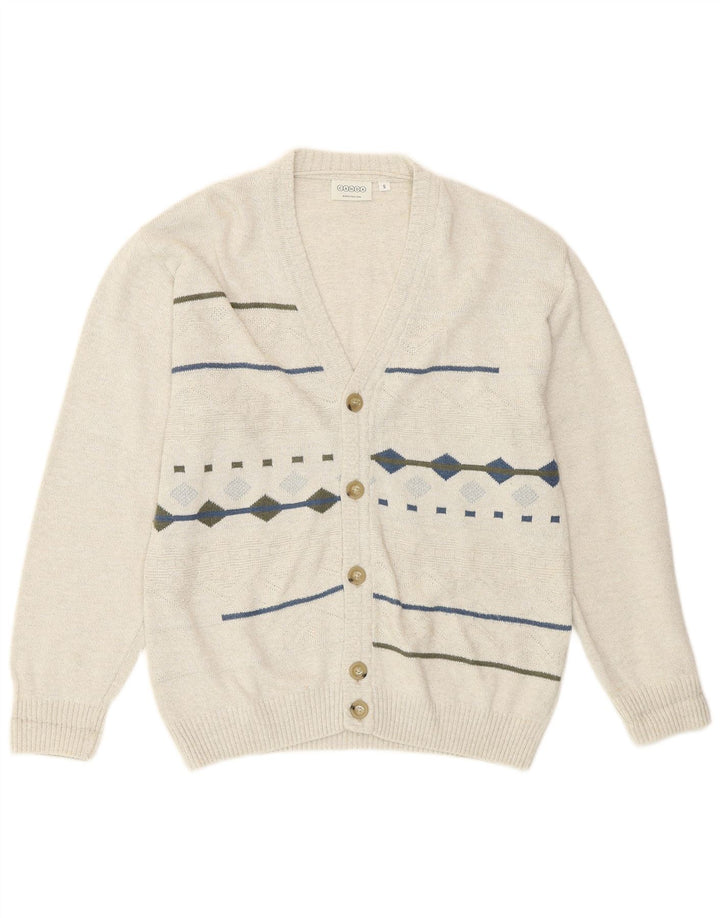 Canda Cardigan Homme Pull Petit Blanc Cassé Géométrique Coton