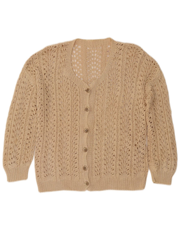 VINTAGE Femmes Crochet Cardigan Pull UK 18 XL Beige