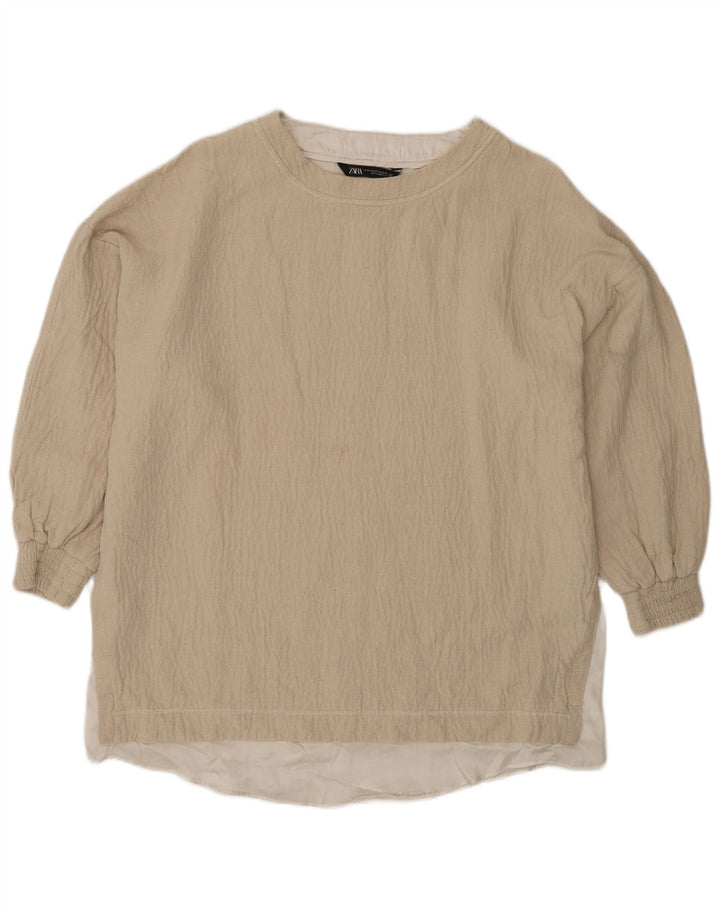 Zara Femme Chemisier Oversize Top UK 6 XS Coton Beige
