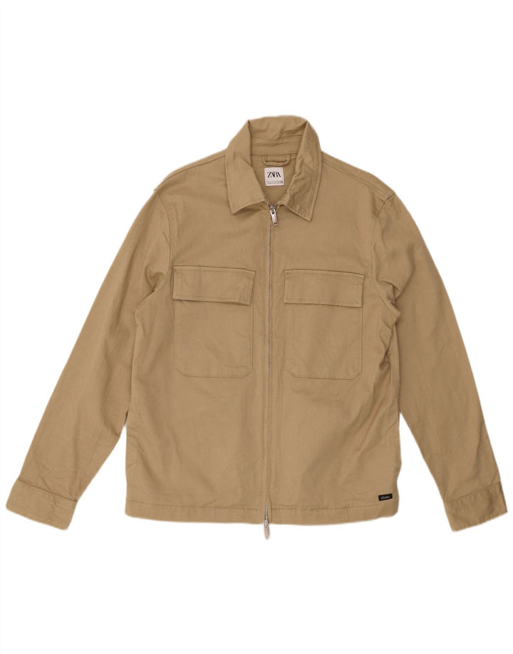 ZARA Veste Bomber Homme UK 38 Coton Beige Moyen