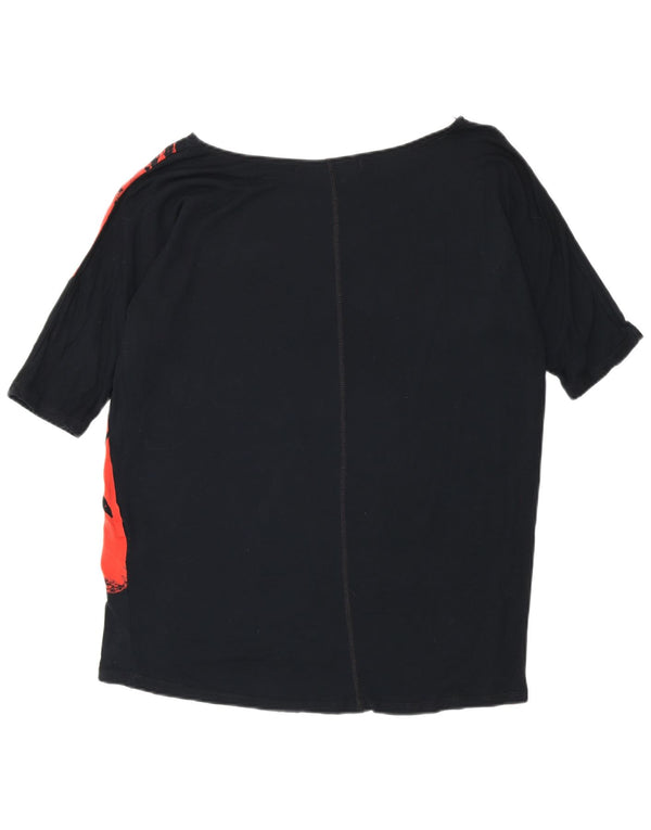 Desigual Haut graphique coupe ample à manches 3/4 pour femme UK 14 Noir moyen Coton