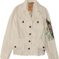 PEPE JEANS Womens Graphic Denim Jacket UK 12 Medium Off White Cotton Vintage PEPE Jeans and Second-Hand PEPE Jeans from Messina Hembry 