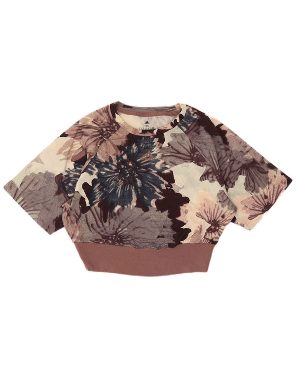 Adidas Womens Loose Fit Crop T-Shirt Top UK 4/6 XS Multicolore Floral