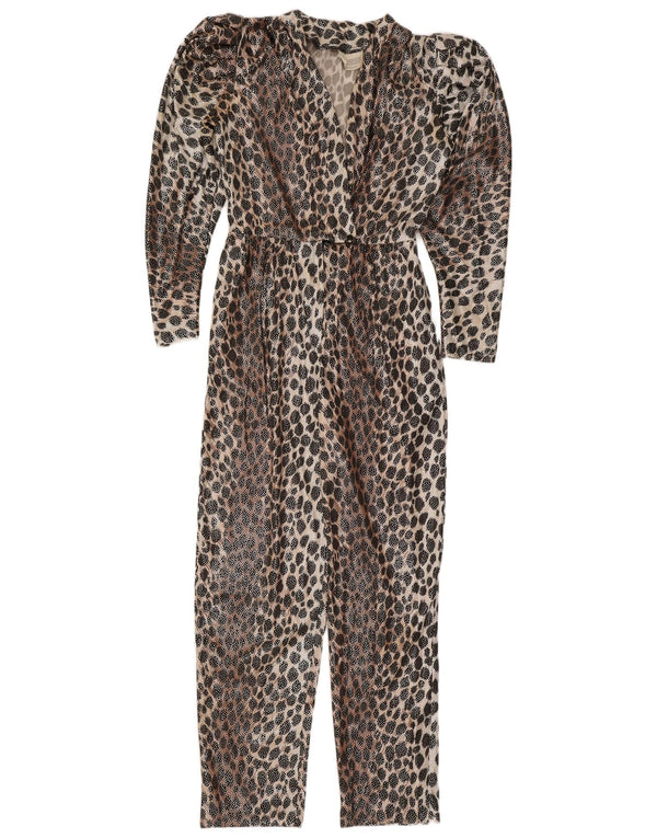 Vintage Girls Long Sleeve Jumpsuit 9-10 Years Beige Animal Print