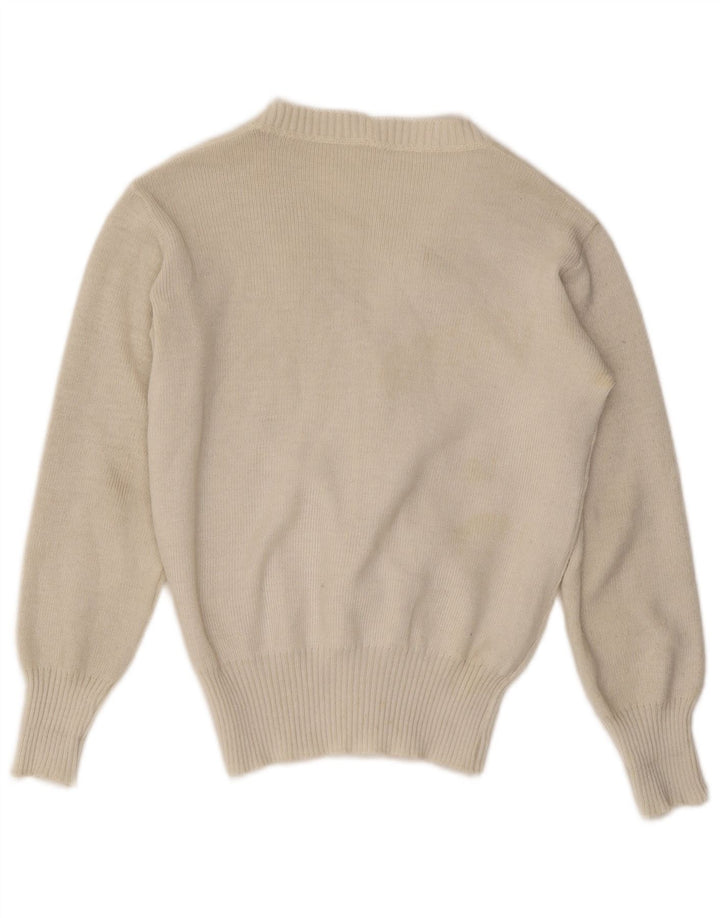 vintage Femme Cardigan Pull UK 12 Moyen Off White