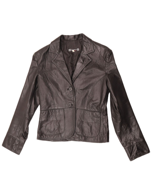 VINTAGE Veste blazer en cuir à 2 boutons pour femme IT 44 Cuir noir moyen
