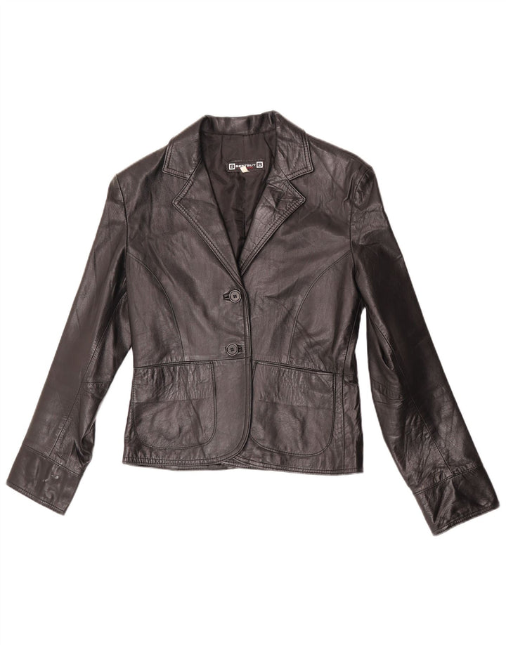 VINTAGE Veste blazer en cuir à 2 boutons pour femme IT 44 Cuir noir moyen