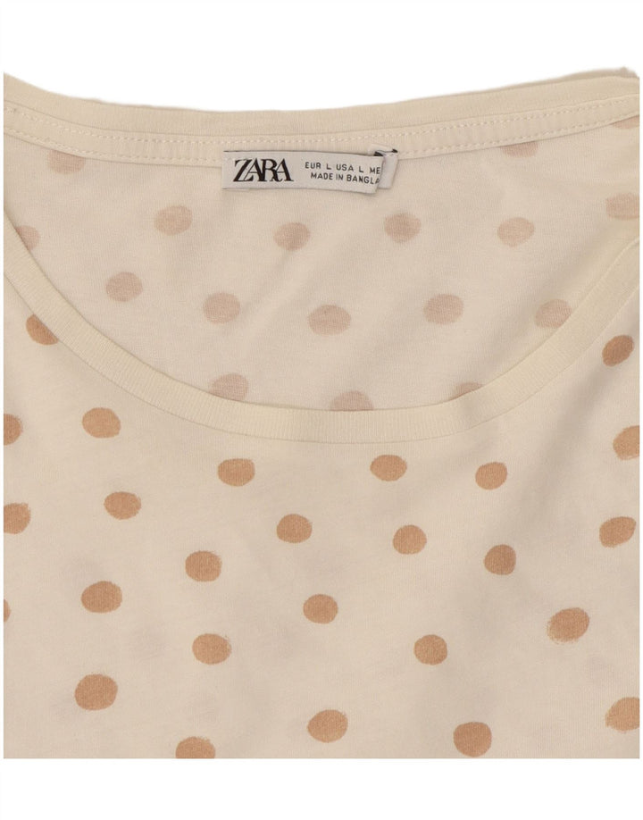 ZARA Femme T-Shirt Top UK 16 Grand Pois Blanc
