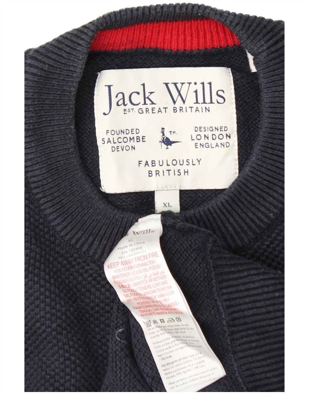 JACK WILLS Pull ras du cou pour femme UK 18 XL Bleu marine Coton