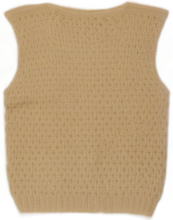 Vintage Womens Crochet Vest Tank Top UK 14 Medium Beige