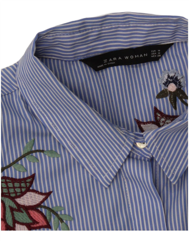 Zara Chemise à manches 3/4 pour femme UK 12 Bleu moyen à fines rayures