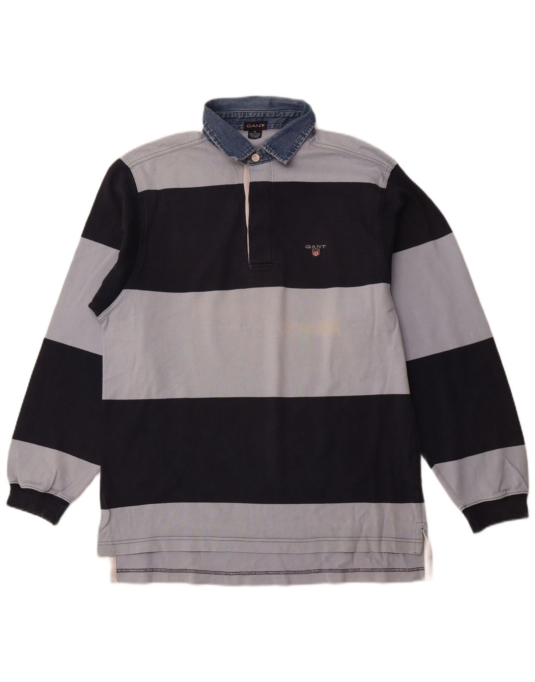 GANT Polo de rugby à manches longues pour homme en coton rayé bleu marine moyen