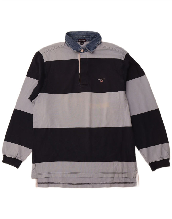 GANT Polo de rugby à manches longues pour homme en coton rayé bleu marine moyen