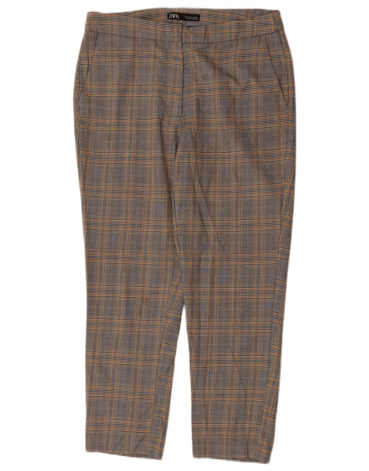 Pantalon Chino Droit Femme ZARA Large W30 L26 Pied De Poule Gris