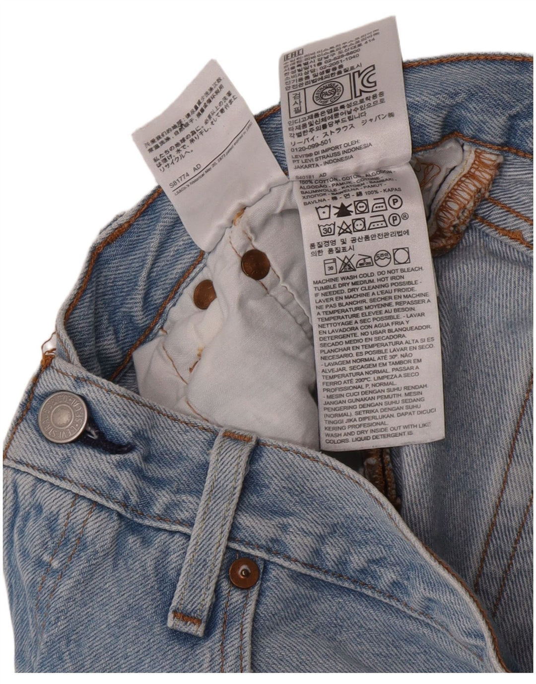 Levi's Short en Jean 501 Femme W28 Bleu Moyen Coton