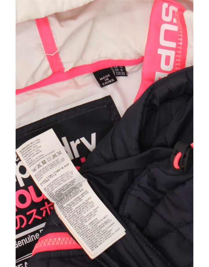 Superdry Veste matelassée à capuche pour femme UK 12 Bleu marine moyen Colourblock