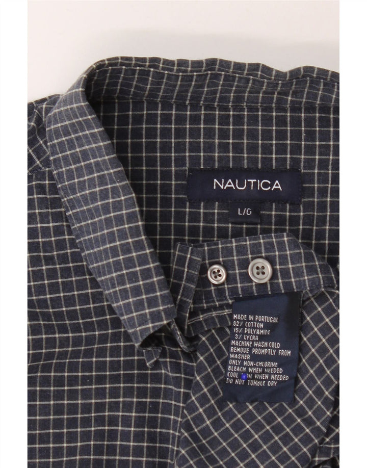 Nautica Chemise Homme Grand Carreau Bleu Marine Coton