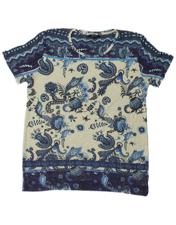 Desigual T-Shirt Femme Top UK 10 Petit Bleu Paisley