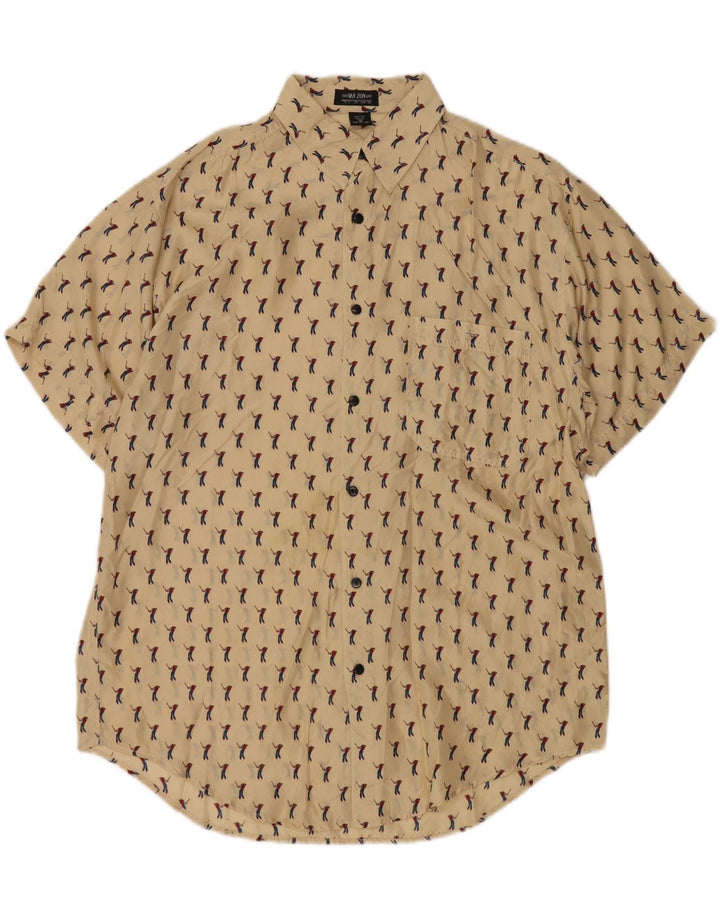 VAN ZON Chemise à manches courtes pour homme avec motif abstrait de golf en soie beige moyen