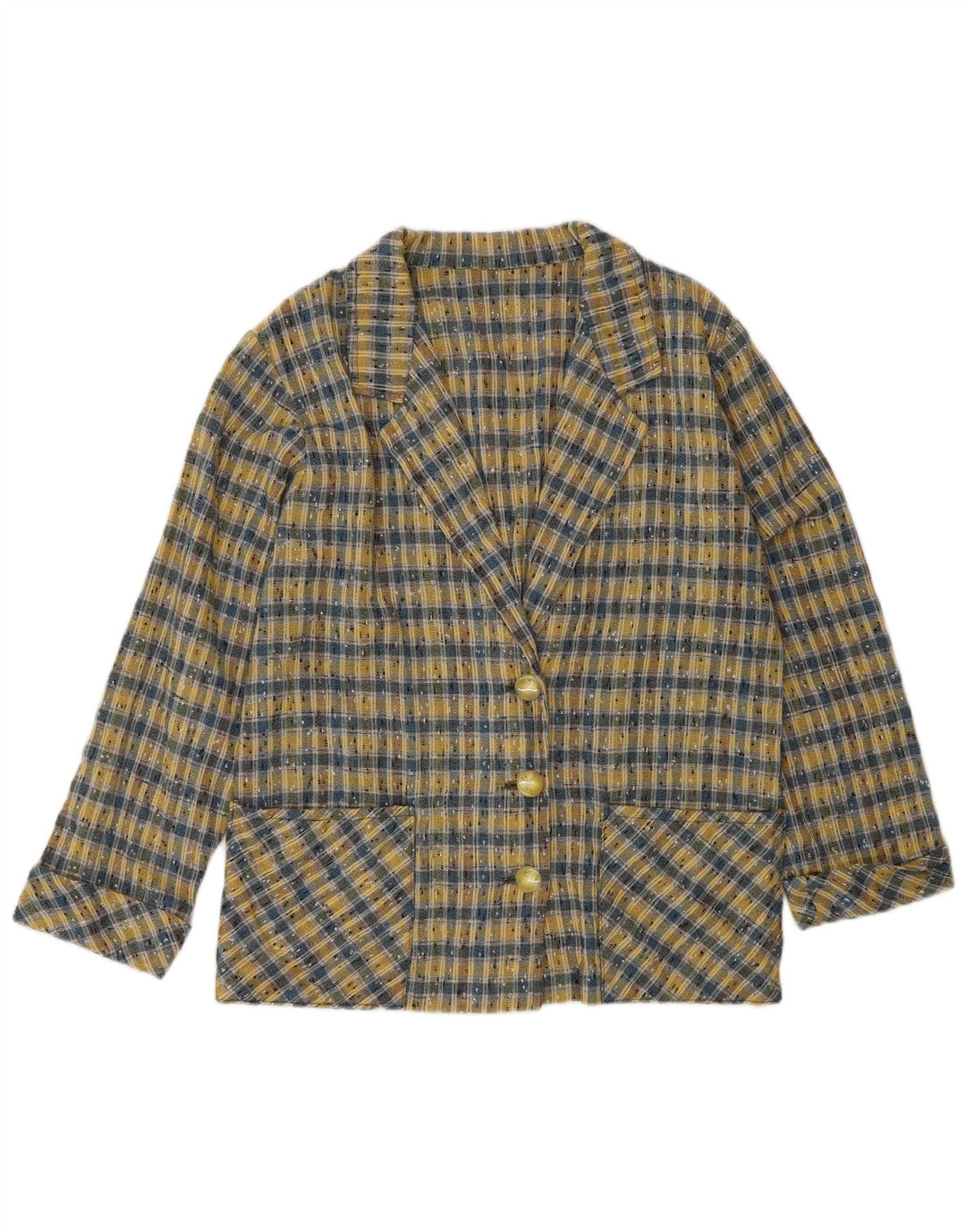 VINTAGE Femme 3 Bouton Blazer Veste UK 14 Moyen Jaune Check