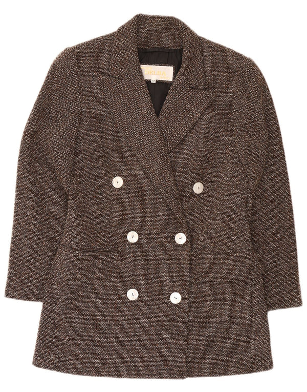 Delba Veste Blazer Double Boutonnage Femme EU 42 Grande Laine Mouchetée Marron