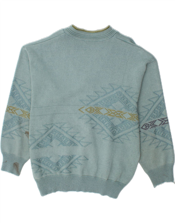 ANGELO LITRICO Mens V-Neck Jumper Sweater IT 48/50 Medium Blue Geometric Vintage Angelo Litrico and Second-Hand Angelo Litrico from Messina Hembry 