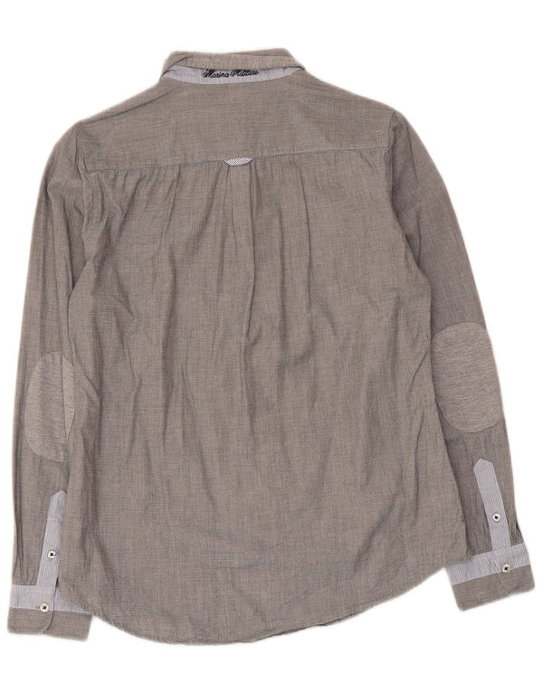 MARINA MILITARE Chemise Femme UK 12 Coton à Rayures Gris Moyen