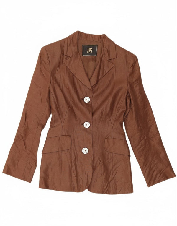 vintage Femme 3 Bouton Blazer Veste UK 10 Petit Brun