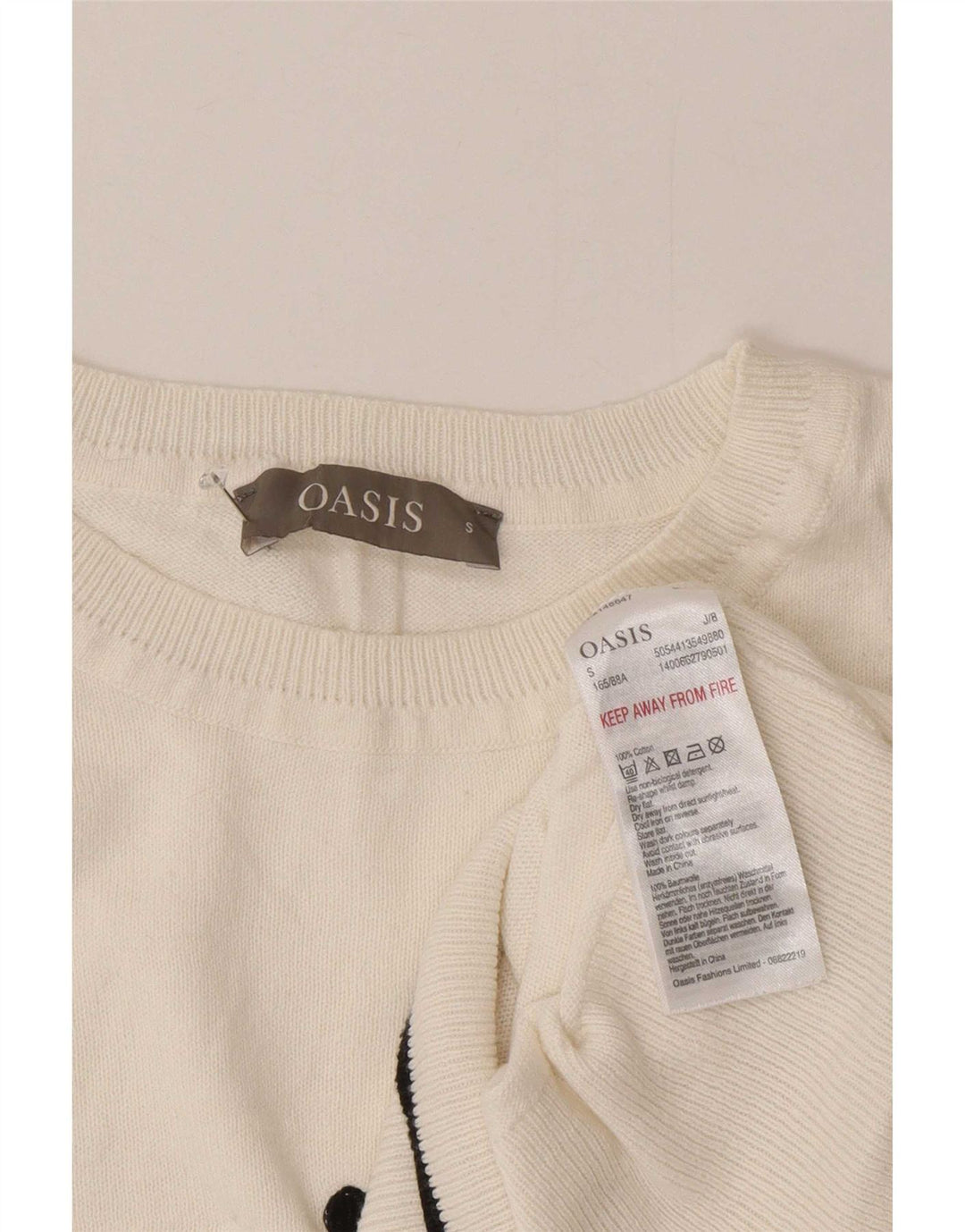 Oasis Pull à col rond pour femme UK 10 Petit Blanc à pois