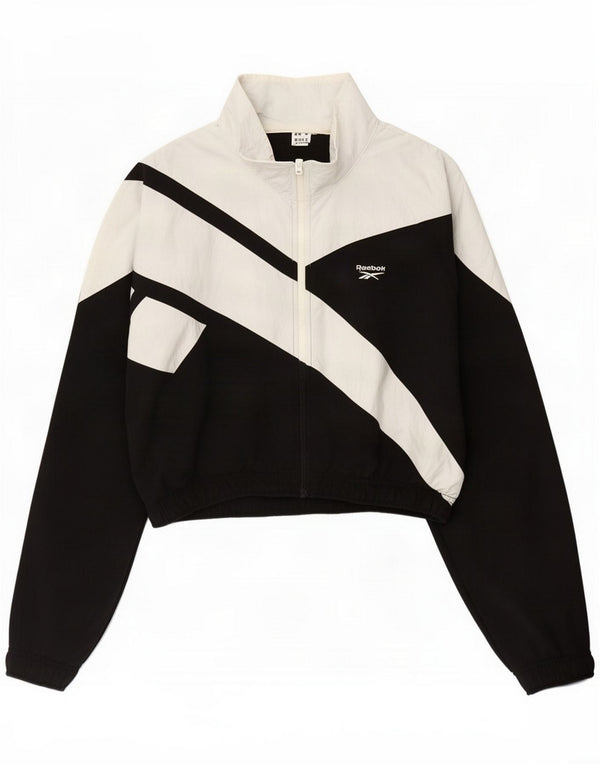Reebok Veste de survêtement pour femme UK 6 XS Noir Colourblock Polyamide